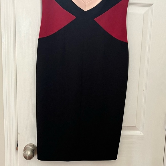 Anne Klein Colorblock Midi Dress - Black, Red, and Cream - Picture 3 of 9